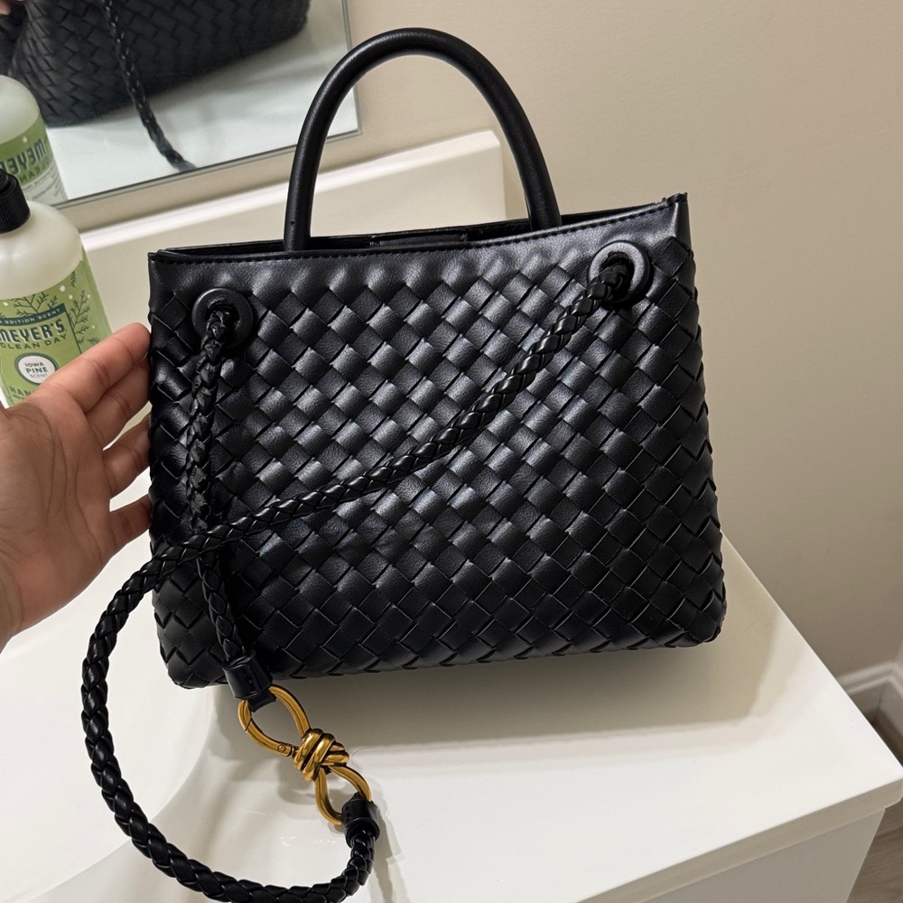 Elegant Black Woven Bottega Inspired Handbag